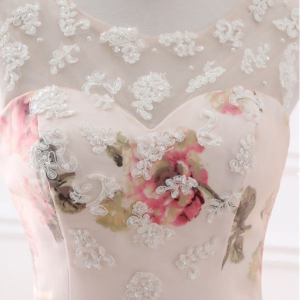 Hot Sales Summer Lovely Sweetheart Sleeveless Scoop Neckline Floral Big Flower Printed Pink Evening Ball Party Gown Dresses