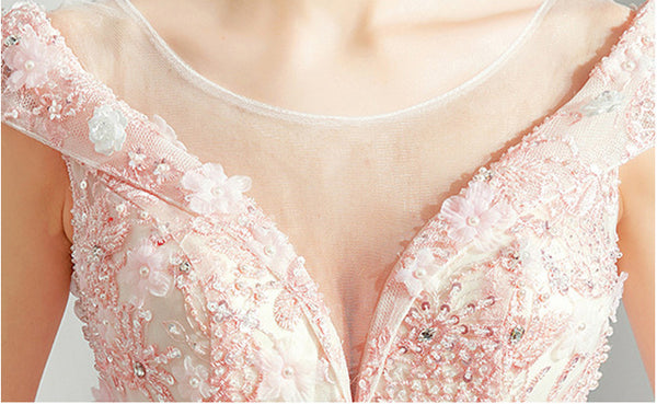 Gorgeous Amazing Pink 3D Flower Floral Princess Bride Off Shoulder V Neck Evening Bridal Ball Gown Dress