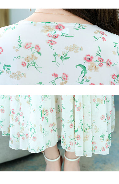 Cozy Elegant Sweet Women Short Sleeved Floral Printed Retro Beach long Skirt Swing Maxi Dresses