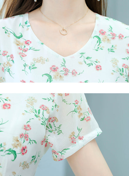 Cozy Elegant Sweet Women Short Sleeved Floral Printed Retro Beach long Skirt Swing Maxi Dresses