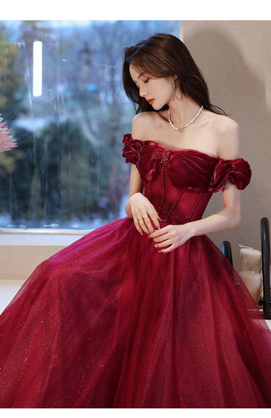 Charming Pink A Line Princess Off Shoulder Sleeveless Backless Crystal Floor Length Long Prom Formal Dresses