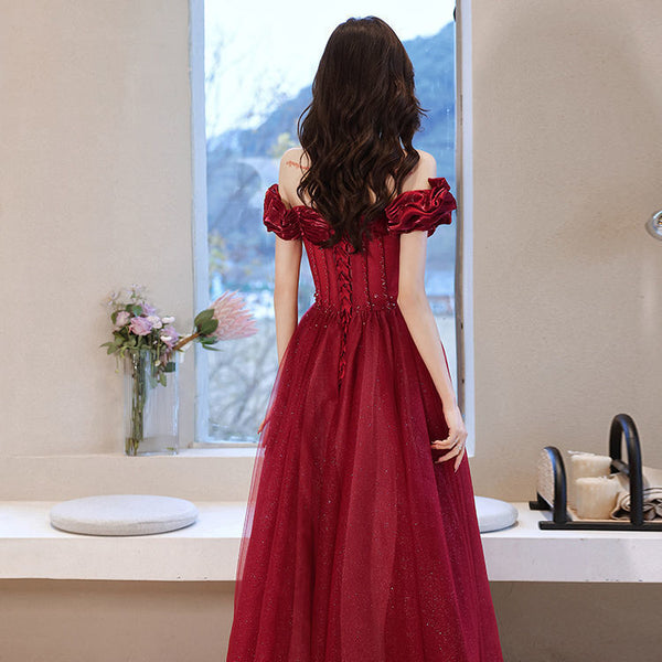 Charming Pink A Line Princess Off Shoulder Sleeveless Backless Crystal Floor Length Long Prom Formal Dresses