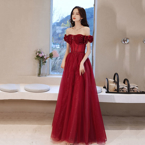 Charming Pink A Line Princess Off Shoulder Sleeveless Backless Crystal Floor Length Long Prom Formal Dresses