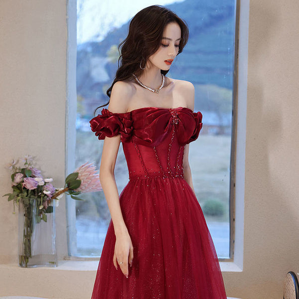 Charming Pink A Line Princess Off Shoulder Sleeveless Backless Crystal Floor Length Long Prom Formal Dresses