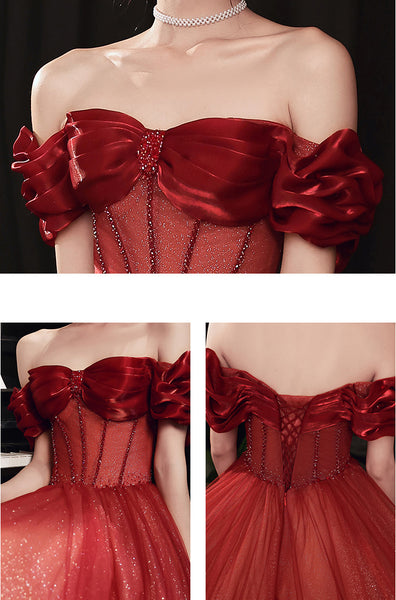 Blushing Red Temperament Attractive Off Shoulder Sleeveless Backless Crystal Floor Length Long Prom Formal Bride Dresses Dress