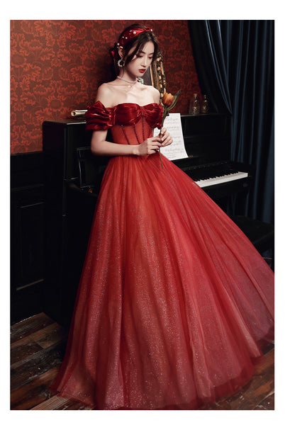 Blushing Red Temperament Attractive Off Shoulder Sleeveless Backless Crystal Floor Length Long Prom Formal Bride Dresses Dress