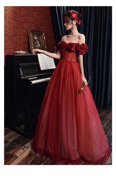 Blushing Red Temperament Attractive Off Shoulder Sleeveless Backless Crystal Floor Length Long Prom Formal Bride Dresses Dress