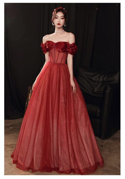 Blushing Red Temperament Attractive Off Shoulder Sleeveless Backless Crystal Floor Length Long Prom Formal Bride Dresses Dress