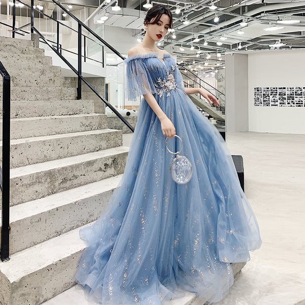 Temperament Elegant Princess Chiffon Strapless High Waist Gown Long Evening Dress