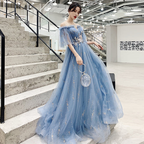 Temperament Elegant Princess Chiffon Strapless High Waist Gown Long Evening Dress