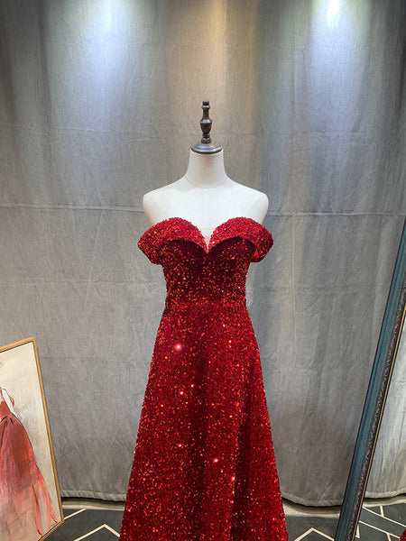 Elegant Luxury Women Gradient Color Change Off Shoulder Sequin Banquet Evening Party Bride Prom Dress Gowns