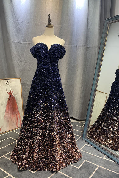 Elegant Luxury Women Gradient Color Change Off Shoulder Sequin Banquet Evening Party Bride Prom Dress Gowns