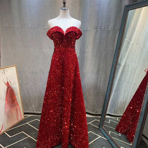 Elegant Luxury Women Gradient Color Change Off Shoulder Sequin Banquet Evening Party Bride Prom Dress Gowns