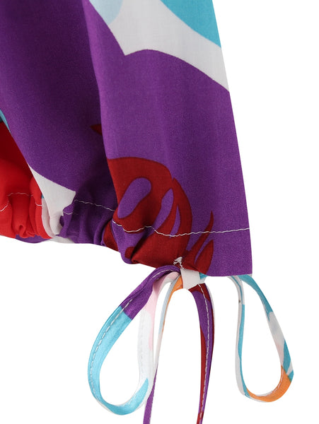 Summer Beautiful Sweet Style Women Retro Floral Printed Square Neck Long Sleeves A Line Dress