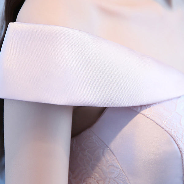 Wonderful Elegant Women Satin Off Shoulder Waist Bow Birthday Party Bridesmaid Knee Length A Line Dress