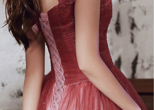 Temperament Fairy Elegant Wine Red Gradient Banquet Pleated Shoulder Sleeveless Bandage Evening Maxi Dress