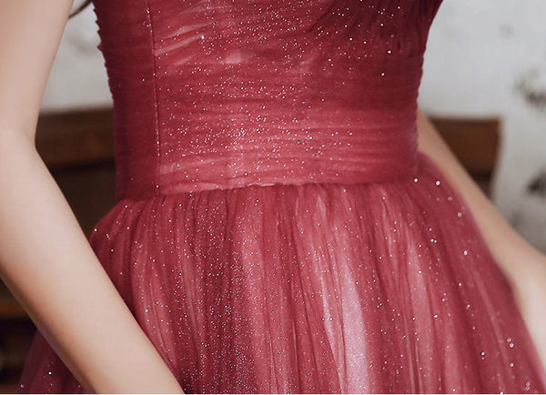 Temperament Fairy Elegant Wine Red Gradient Banquet Pleated Shoulder Sleeveless Bandage Evening Maxi Dress