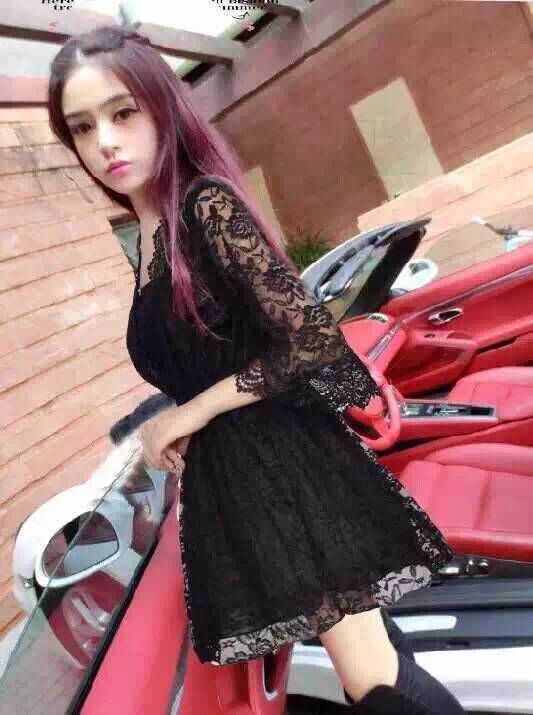 Temperament Summer Trendy Sexy Women Lace V-Neck Above Knee Trumpet Sleeves Loose A Line Dress