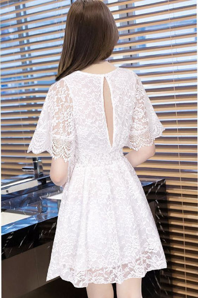 Temperament Summer Trendy Sexy Women Lace V-Neck Above Knee Trumpet Sleeves Loose A Line Dress