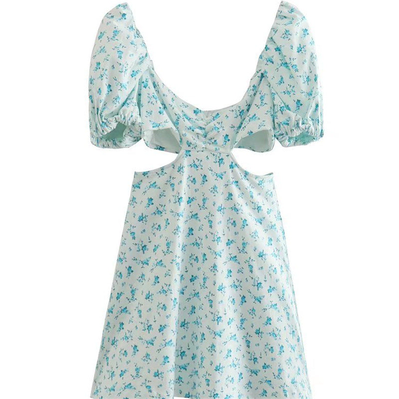 Summer Women Flower Floral Tie Dye Printed Sweetheart Short Sleeved Back Zipper A Line Dress