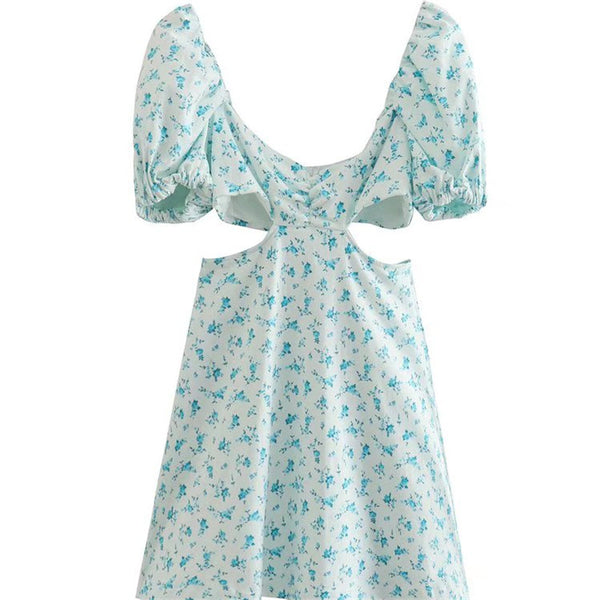 Summer Women Flower Floral Tie Dye Printed Sweetheart Short Sleeved Back Zipper A Line Dress