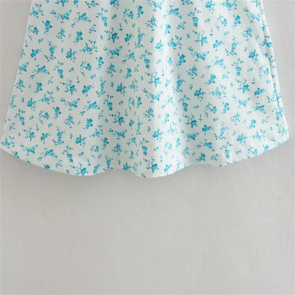 Summer Women Flower Floral Tie Dye Printed Sweetheart Short Sleeved Back Zipper A Line Dress