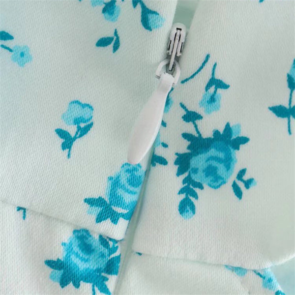 Summer Women Flower Floral Tie Dye Printed Sweetheart Short Sleeved Back Zipper A Line Dress