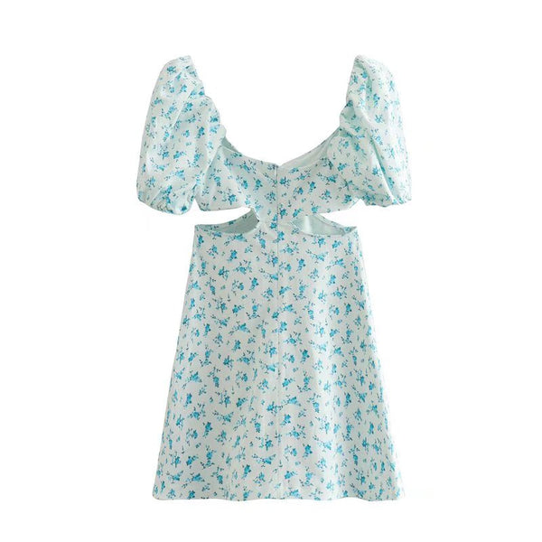 Summer Women Flower Floral Tie Dye Printed Sweetheart Short Sleeved Back Zipper A Line Dress