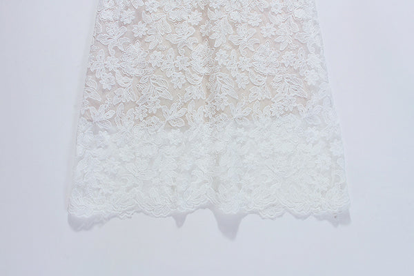 Beautiful Cozy Ladies White V-Neck Long Sleeved Lace High Waist Puffy Party Clubbing Long Dress