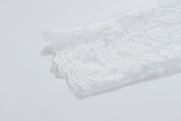 Beautiful Cozy Ladies White V-Neck Long Sleeved Lace High Waist Puffy Party Clubbing Long Dress