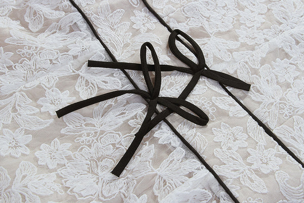 Beautiful Cozy Ladies White V-Neck Long Sleeved Lace High Waist Puffy Party Clubbing Long Dress