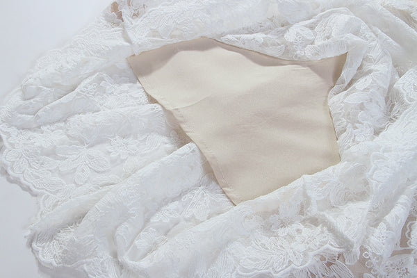 Beautiful Cozy Ladies White V-Neck Long Sleeved Lace High Waist Puffy Party Clubbing Long Dress