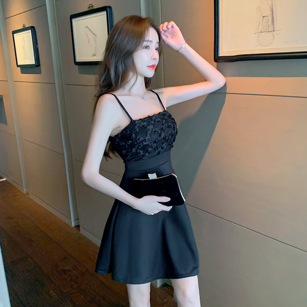 Summer Fresh Feeling Fashion Casual Pretty Women 3D Floral Spaghetti Strap A-line Dress