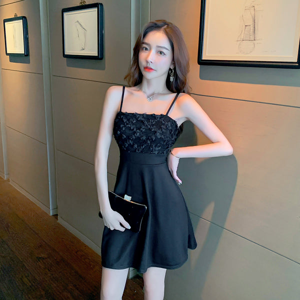 Summer Fresh Feeling Fashion Casual Pretty Women 3D Floral Spaghetti Strap A-line Dress