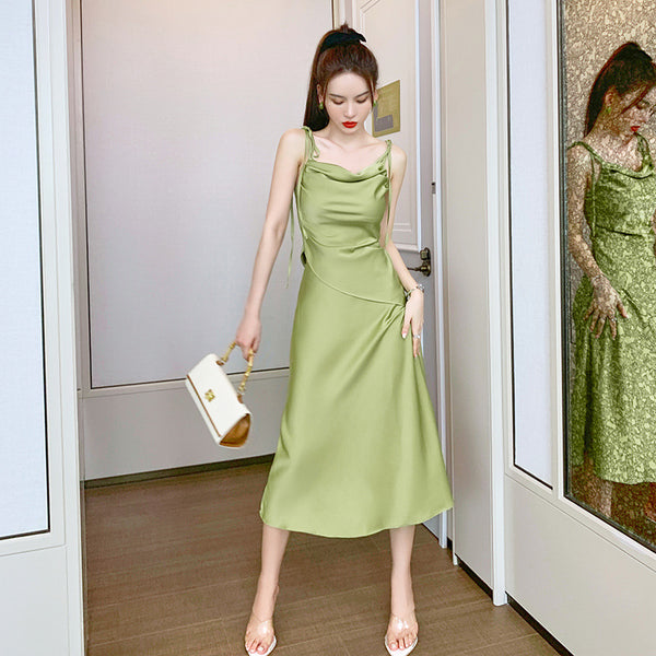 Romantic Vintage Casual Sexy Women High Waist Irregular Sleeveless Top Spaghetti Strap Two Pieces Set Suit Dress Skirt
