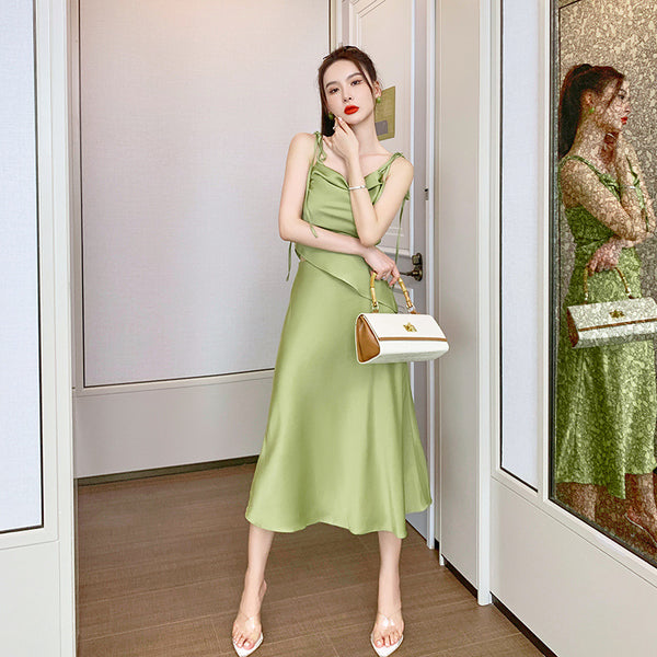 Romantic Vintage Casual Sexy Women High Waist Irregular Sleeveless Top Spaghetti Strap Two Pieces Set Suit Dress Skirt
