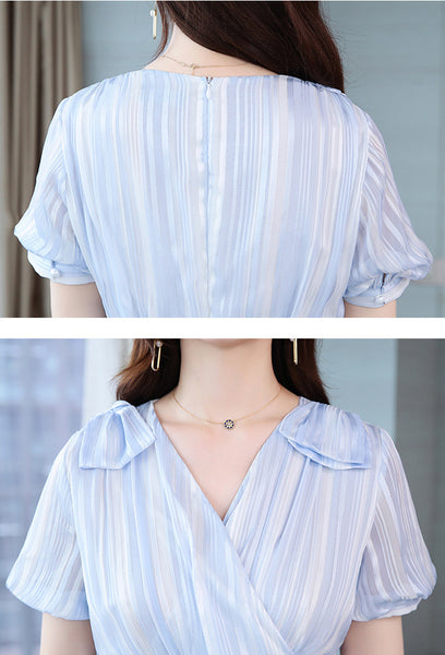 Fairy Temperament Summer Retro Elegant Women Pleated V Neck Short Sleeves Lace Party Mid Length Skirt Dress Dresses