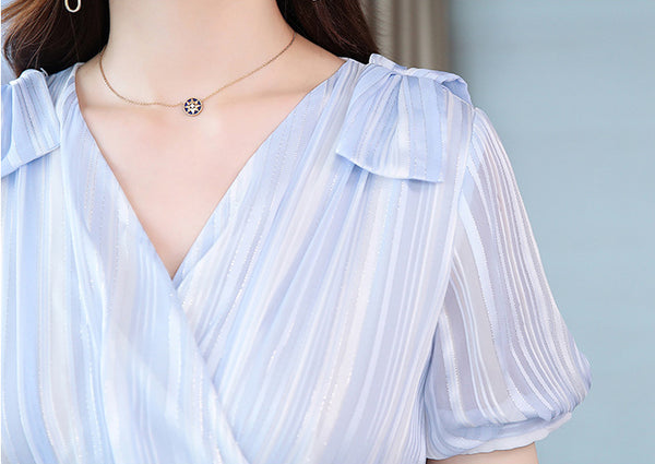 Fairy Temperament Summer Retro Elegant Women Pleated V Neck Short Sleeves Lace Party Mid Length Skirt Dress Dresses