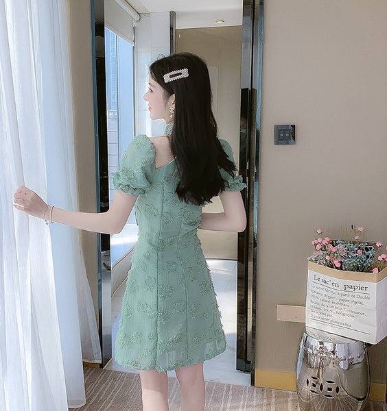 Summer Fairy Temperament Chic Fashion Women Cheongsam Style Stand Collar Chiffon Ruffle Short Sleeved High Waist Dress