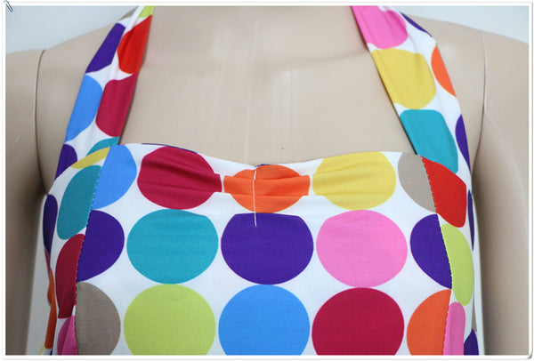 50s Holiday Women Retro Traditional Style Color Colorful Polka Dot Halter Neck High Waist Large Swing Dress With Belt