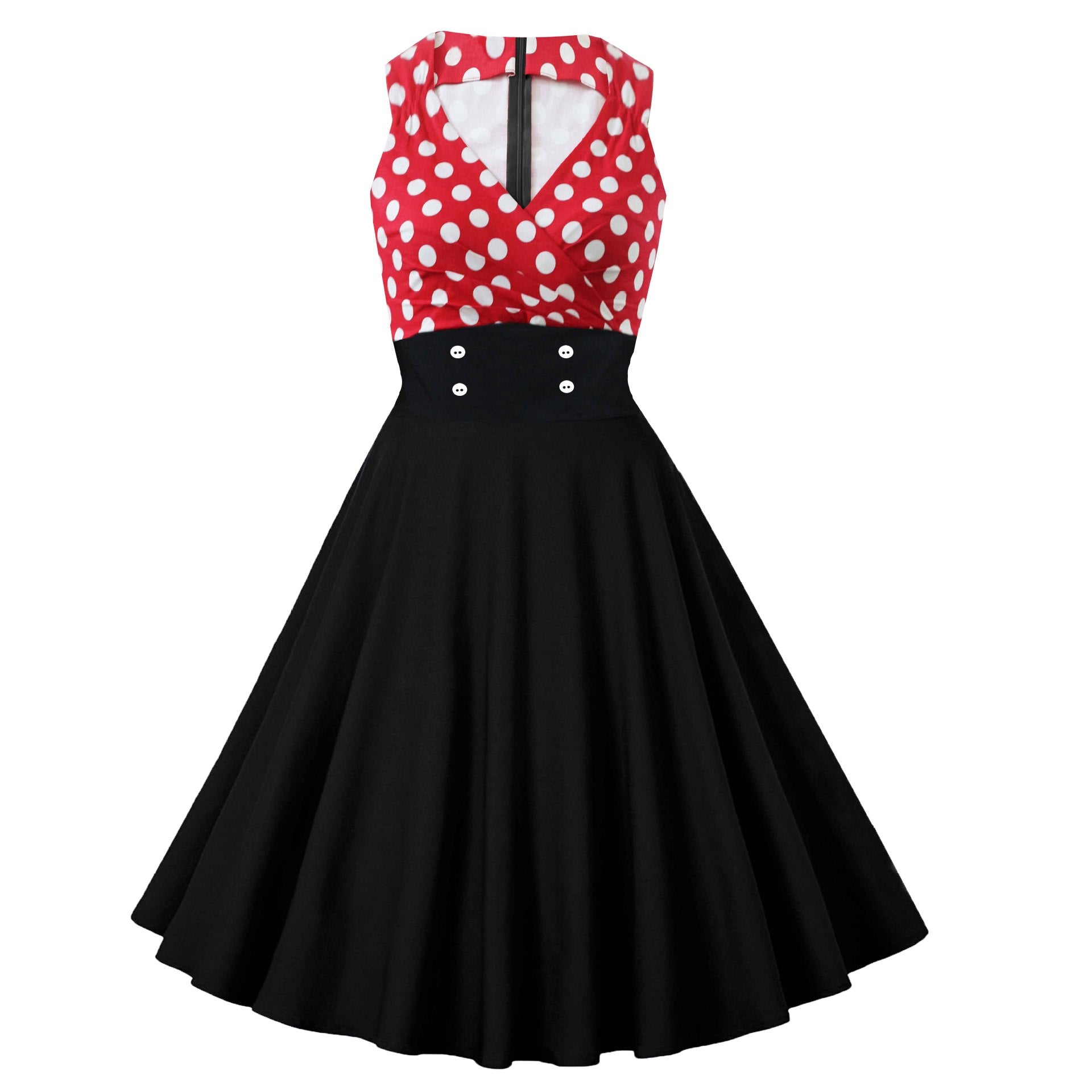 Retro Traditional Style Women White Polka Dot Pleat Halter Neck High Waist Corset Sleeveless Large Swing Dress