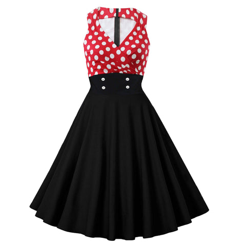 Retro Traditional Style Women White Polka Dot Pleat Halter Neck High Waist Corset Sleeveless Large Swing Dress