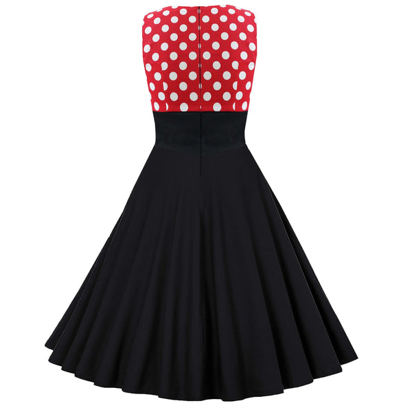 Retro Traditional Style Women White Polka Dot Pleat Halter Neck High Waist Corset Sleeveless Large Swing Dress