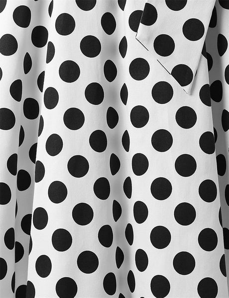 Temperament Retro Women Vintage Polka Dot Round Neck Short Sleeves Waist Bow A Line Spotty Ditsy Prints Dress