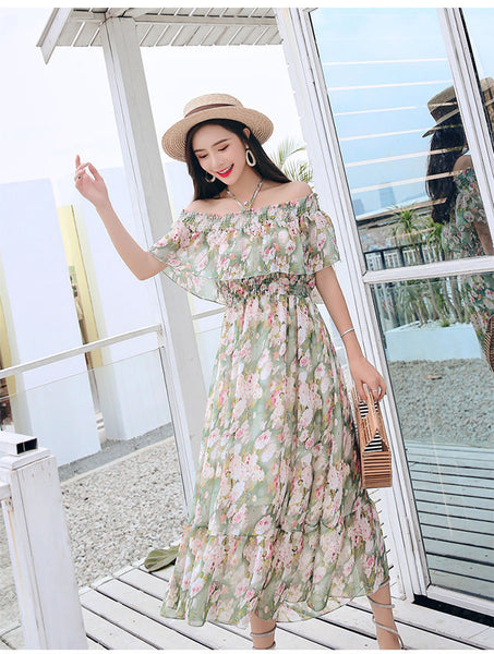 Amazing Fairy Sexy Women Beach Plus Size Off Shoulder Floral Bellflower Printed Sling Dress