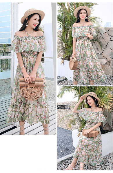 Amazing Fairy Sexy Women Beach Plus Size Off Shoulder Floral Bellflower Printed Sling Dress
