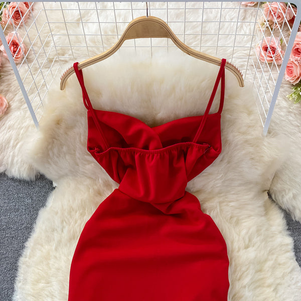 Summer Temperament Women Sleeveless Backless V Neck Spaghetti Strap Irregular Hip Buckle Design Mini Dress