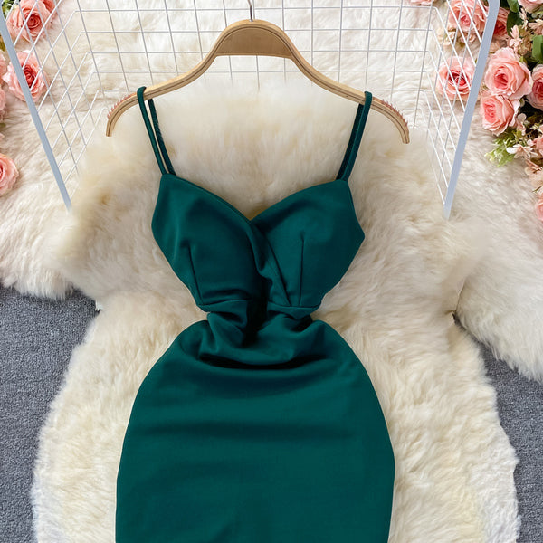 Summer Temperament Women Sleeveless Backless V Neck Spaghetti Strap Irregular Hip Buckle Design Mini Dress