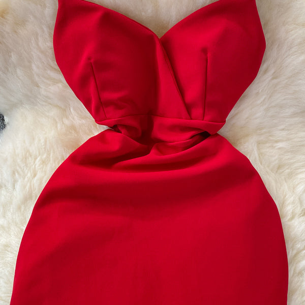 Summer Temperament Women Sleeveless Backless V Neck Spaghetti Strap Irregular Hip Buckle Design Mini Dress