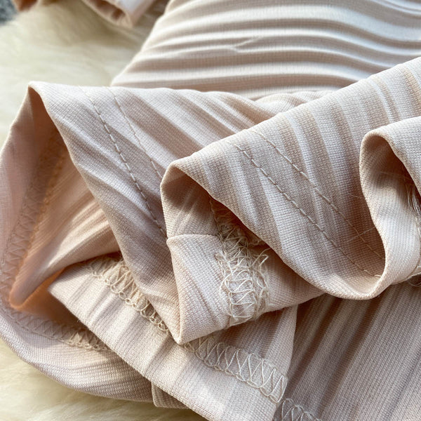 New Cozy Stylish Trendy Hot Sales Women Lapel Collar Pleated Sheath High Waist Long Sleeves Dress